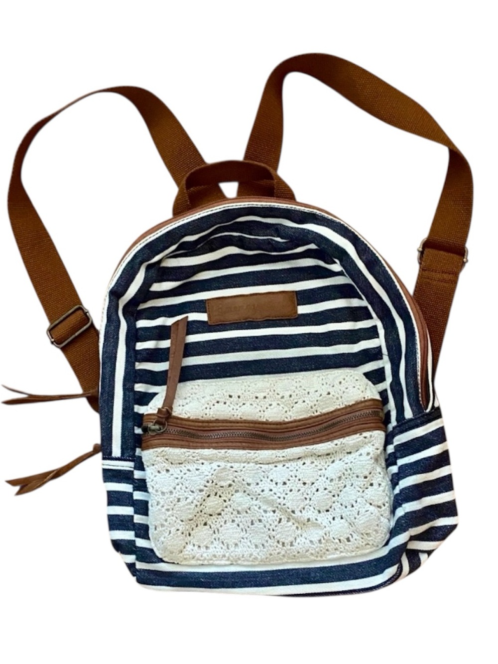 American Eagle Striped Crochet Mini Backpack Nautical Coastal Boho Bag